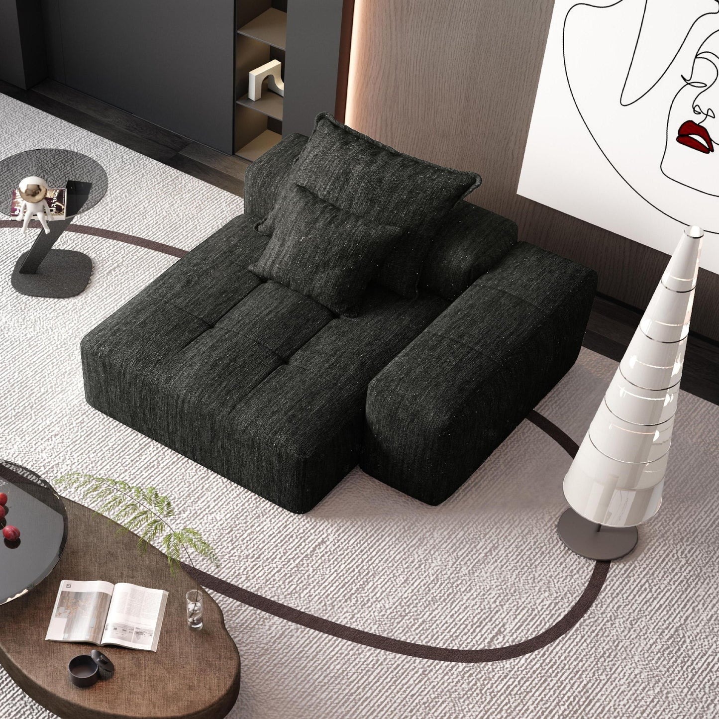 Modern Oversized Modular Sectional Sofa, Sparkling Fabric Soft Cushion Sofa With 2 Pillows
