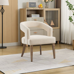 Wide Modern Barrel Open Back Upholstered Accent Chair With Weathered Solid Wood Legs