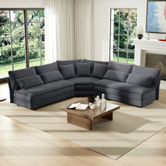 5 Seater L Shaped Sectional Sofa With Curved Corner, 7 Pillows