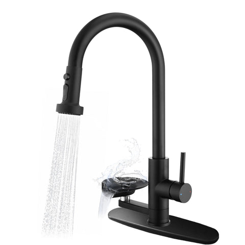 3 In 1 Kitchen Faucet With Press Type Glass Rinser, High Arc Pull Down Sprayer