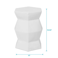 Contemporary Ceramic Drum Stool Indoor / Outdoor Side Table Glazed Accent Garden Stool - White