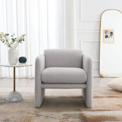 Arm Chair With Waved Arms, Metal Decoration On Both Side Arms