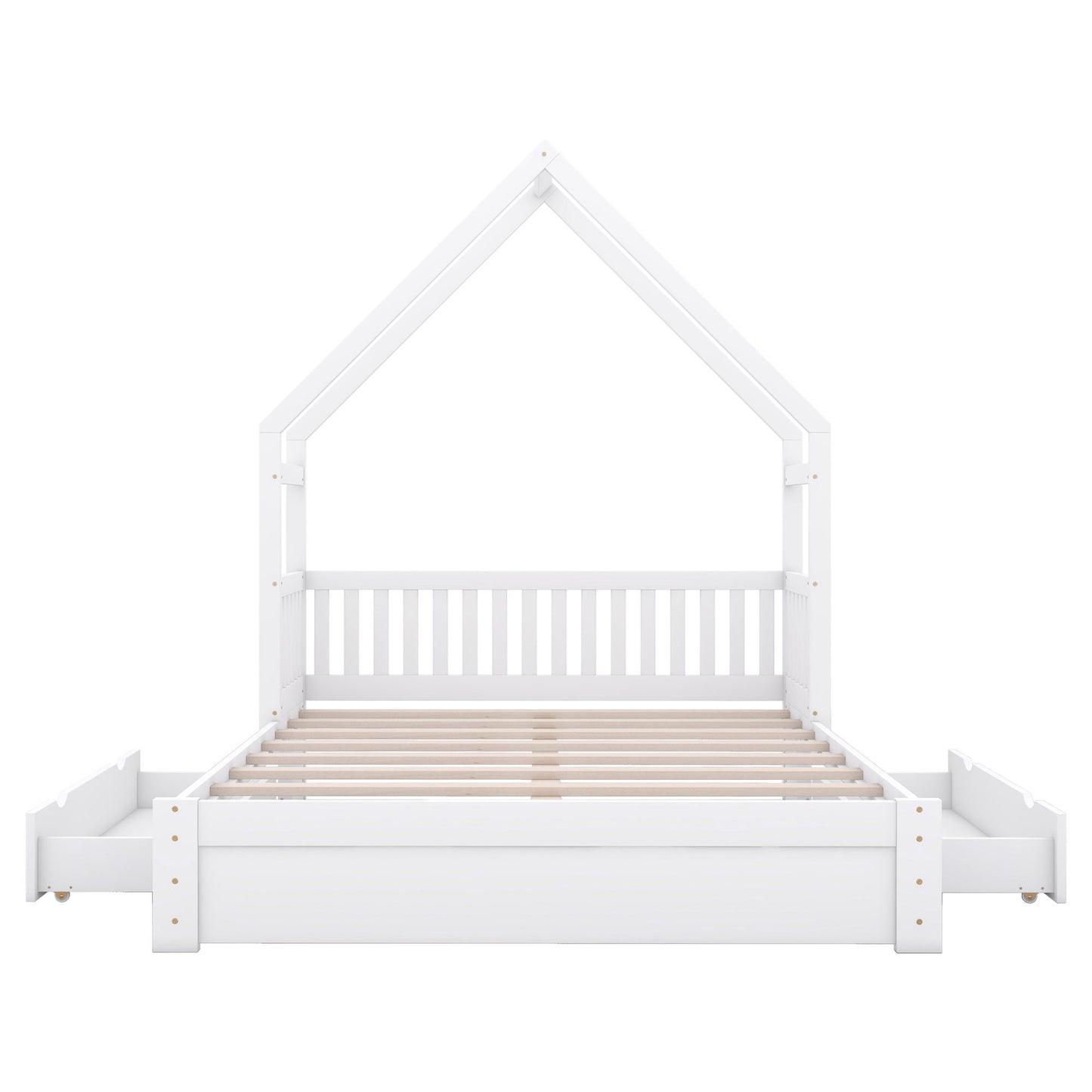 House Style Platform Bed With Guardrail And 2 Drawers