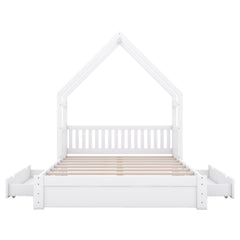 House Style Platform Bed With Guardrail And 2 Drawers