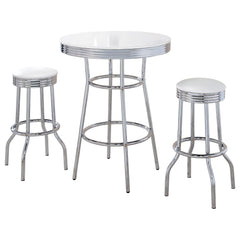 Midge - 3 Piece Round 1950S Bistro Pub Bar Table Set With Upholstery - White