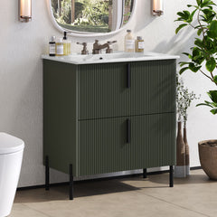 Bathroom Vanity With Ceramic Sink, Fluted Design