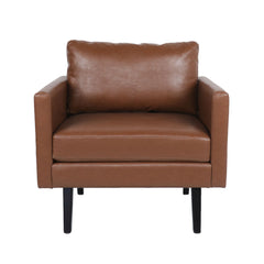 Faux Leather Club Chair With Birch Tapered Legs - Light Brown