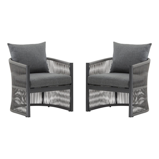 Modern Curved Aluminum Lounge Chair With Stylish Rope Weave Design And Cushioned Comfort For Outdoor