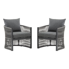 Modern Curved Aluminum Lounge Chair With Stylish Rope Weave Design And Cushioned Comfort For Outdoor