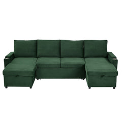 U Shaped Sectional Sofa Bed With Storage Chaise Lounges, USB Ports, And Cup Holders