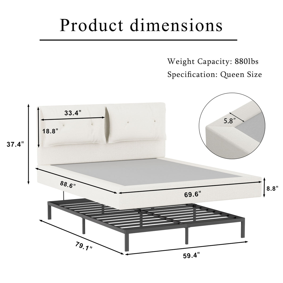 Airframe - Upholstered Bed Frame With Double Layered Upholstered Headboard