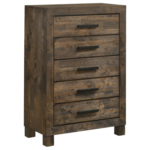 Bren - 5 Drawer Chest With Handles And Block Legs - Rustic