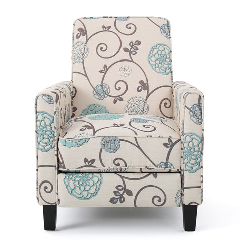 Floral Print Push Back Chair For Elegant Home Decor - White / Blue