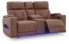 Clean-Slate - Power Reclining Loveseat With Console / Adj Headrest - Caramel