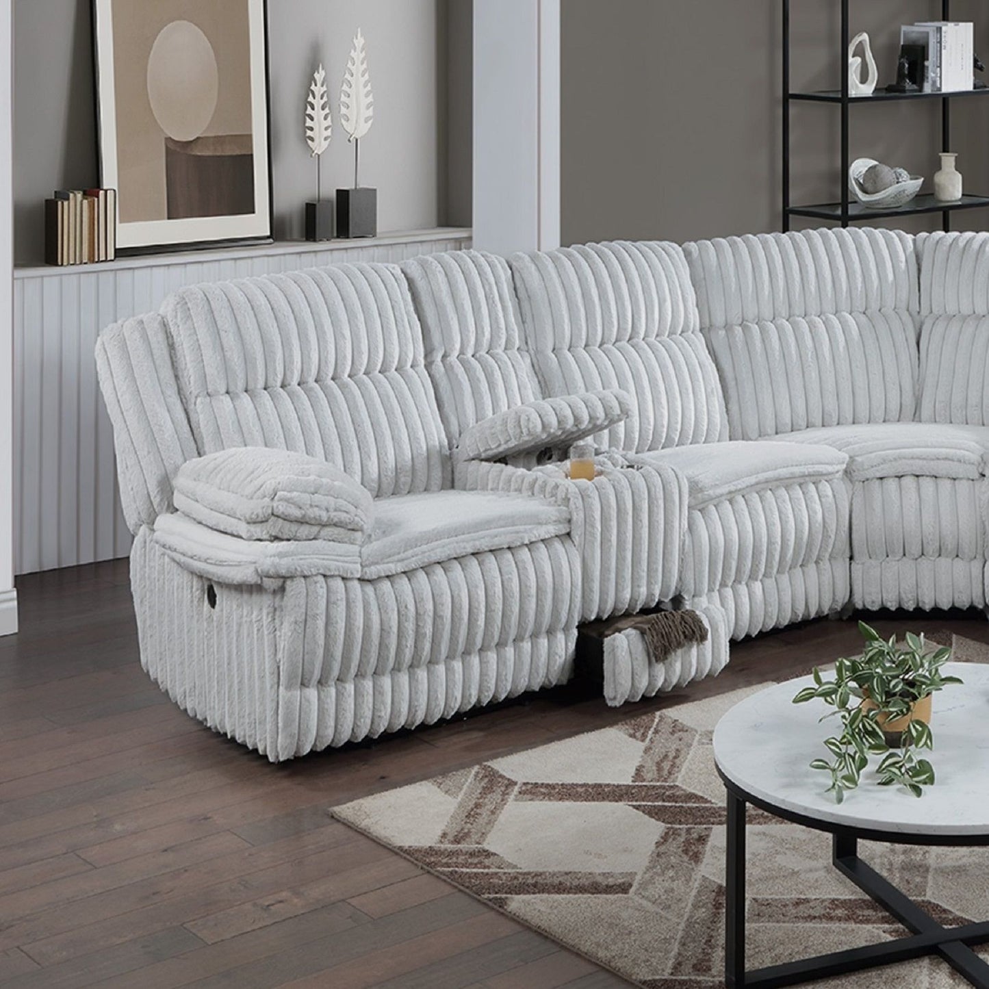 U-Shaped Sectional Sofa With Console Cup Holder, Storage Drawer, Manual Reclining
