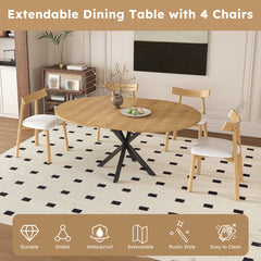 Modern Extendable Round Dining Table Set, Table With Chairs