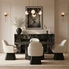 Marlowe - Linen Textured Fabric Upholstered Swivel Dining Arm Chair - Stained Black