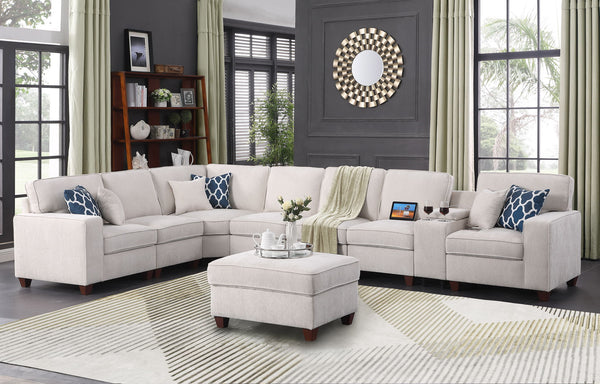 Ted - Sectional Sofa With Ottoman - Beige