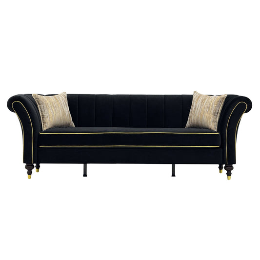 3 Seater Sofa With Rolled Arms, Vertical Channel Tufted Backrest