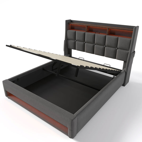 Upholstered Platform Bed With A Hydraulic Storage System, LED And USB Charging (Without Mattress)