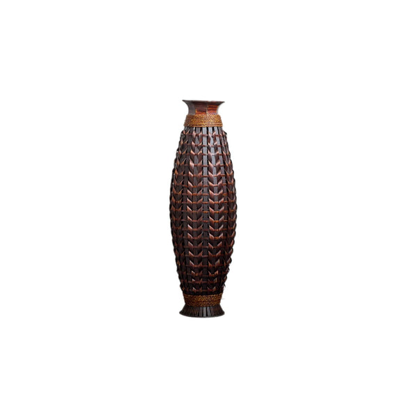 Hand Woven Bamboo Floor Vase, Decorative Accent For Living Room - Acacia Wood