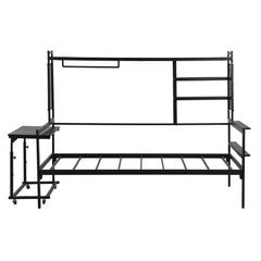 Daybed With Movable Desk, Grid, Shelves And Clothes Hanger