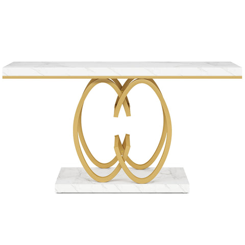 Console Table, Geometric Entryway Table For Living Hallway - White / Gold