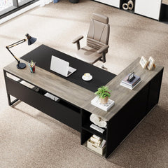 L-Shaped Executive Desk With Cabinet Storage