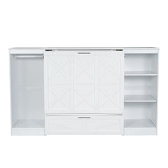 Twin Size Murphy Bed With Bedside Shelves And Wardrobe - White