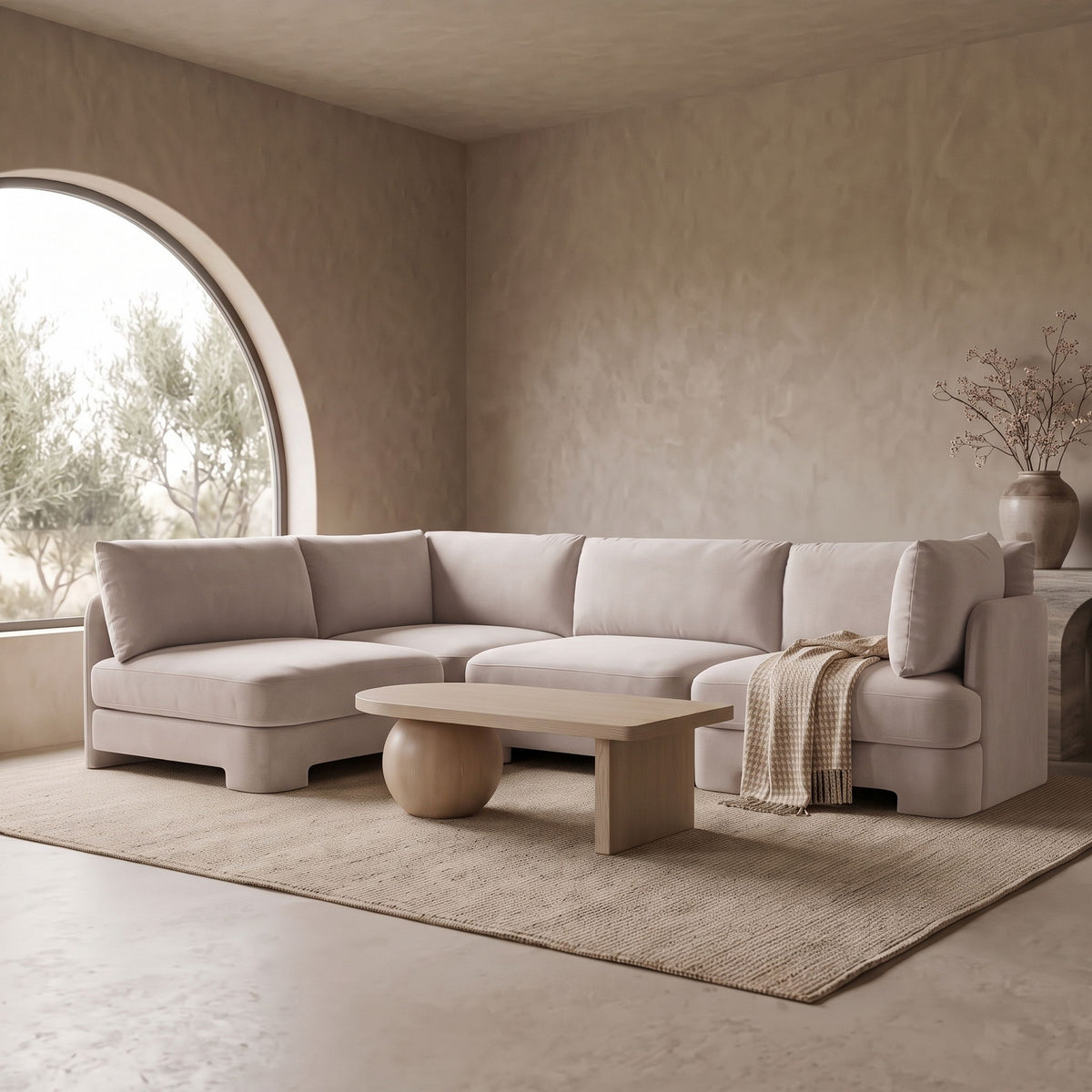 Hammond - Velvet Performance Fabric Upholstered 4 Piece Armless Sectional