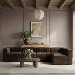 Rummi - Velvet Performance Fabric Upholstered 5 Piece Modular Sectional, L-Shaped (Right)