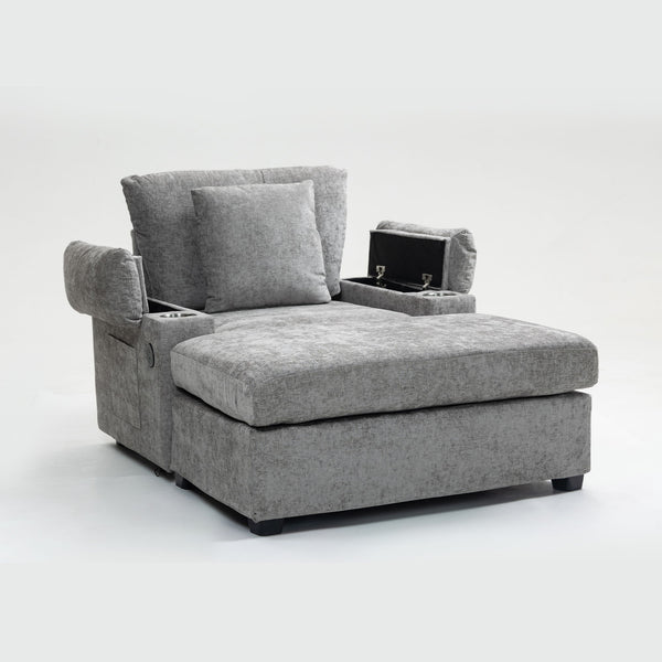 Modern Oversized Chair With Ottoman, Cupholders And USB Charging Ports