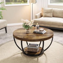 2 Tier Circle Coffee Table With Storage Shelves