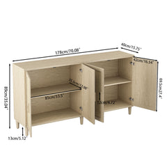 Rattan Buffet Cabinet With Storage, 4 Door Sideboard, Adjustable Shelves - Natural
