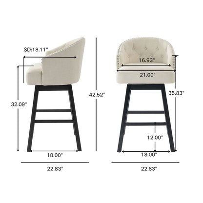 360 Degree Swivel Bar Stool & Stunning Nailhead Trim (Set of 2) - Beige