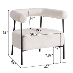 Modern Boucle Fabric Upholstered Accent Chair, Curved Armchair With Metal Frame - White