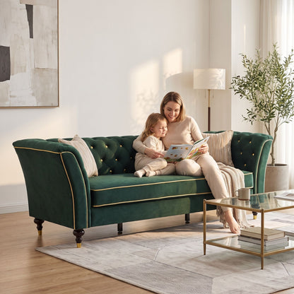 3 Person Sofa With Deep Seat, Tufted Backrest