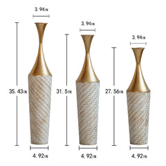 Floor Metal Vase Modern Style Decoration Home Woven Pattern Metal Vase 3 Piece Set Gorgeous Home Decoration Large Glazed Metal Vase - Champagne