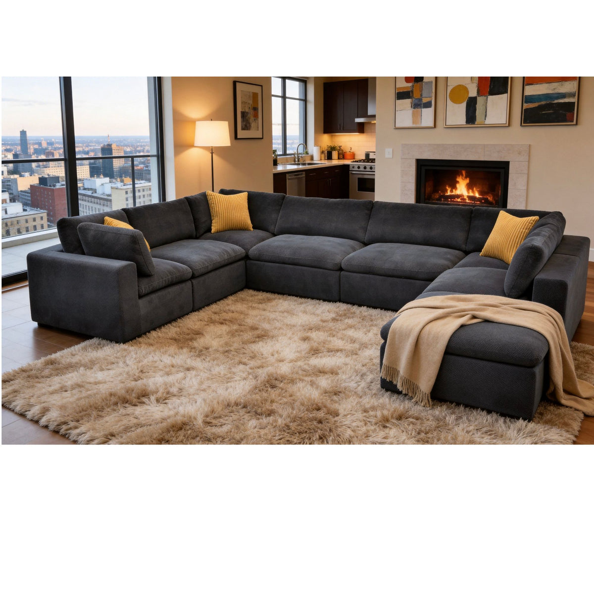 Custom Configuration Modular Sectional With Toss Pillows