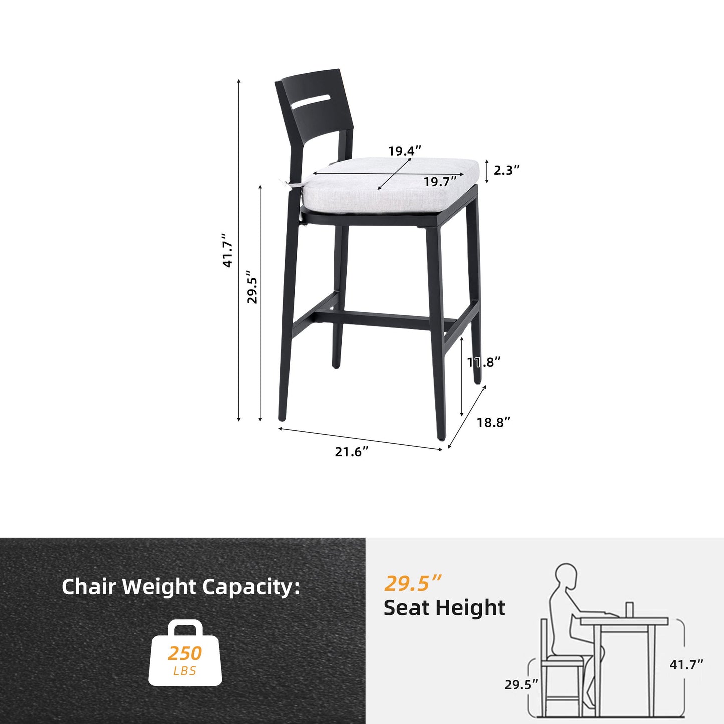 Modern Outdoor Bar Stools With Backrest And Footrest (Set of 2)