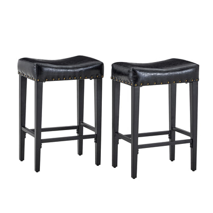 Bar Stool With Brass Nailhead Trim (Set of 2) - Black