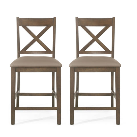 Farmhouse Style Counter Height Chair With Upholstered Seat