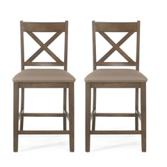 Farmhouse Style Counter Height Chair With Upholstered Seat