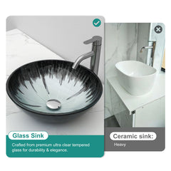 Crackle Vessel Sink With Pop Up Drain, Oval Bathroom Basin - Gray