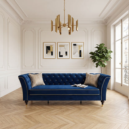 3 Person Sofa With Deep Seat, Tufted Backrest