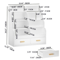 Bookshelf With 2 Storage Drawers, Front Facing Bookcase And Toy Organizer, Multi Tier Reading Shelf - White