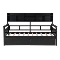 Daybed, Slat Support, With Bedside Shelves And 2 Drawers