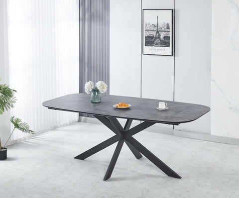 Modern Dining Table, MDF With Paper Finish, Metal Leg Powder Coating - Gray / Black