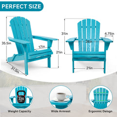 Lounge Patio Chair For Garden Outdoor Folding Embossed Adirondack - Turquoise Blue