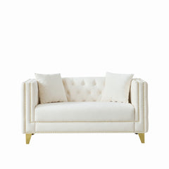 2 Seater Deep Seat Sofa, Sofa With Button Nailhead, Square Arm Couches, Furniture For Living Room - Beige